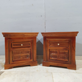 Handmade Carved Indian Furniture Teak Wood Bedside Table